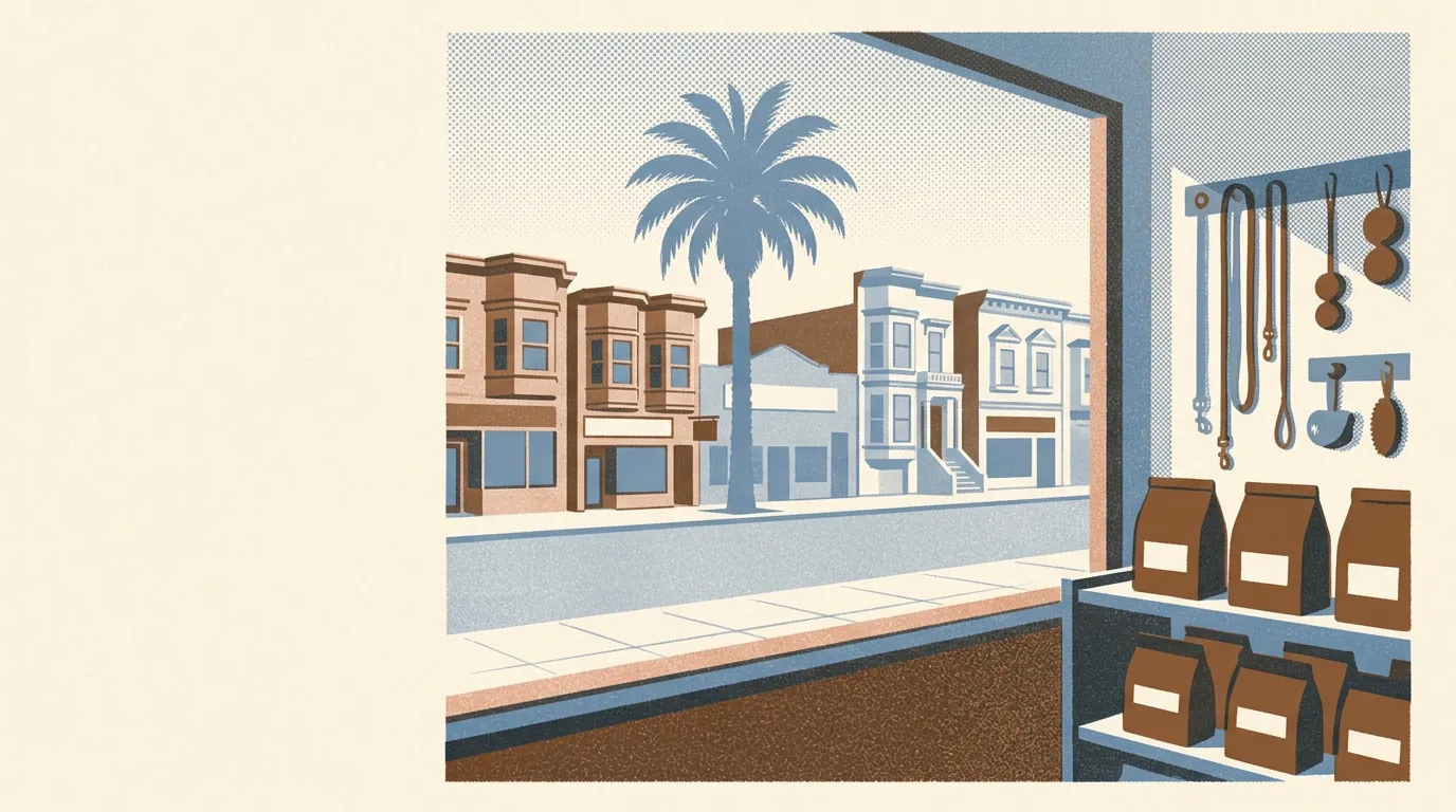 Illustration of pet supply shops in the Mission