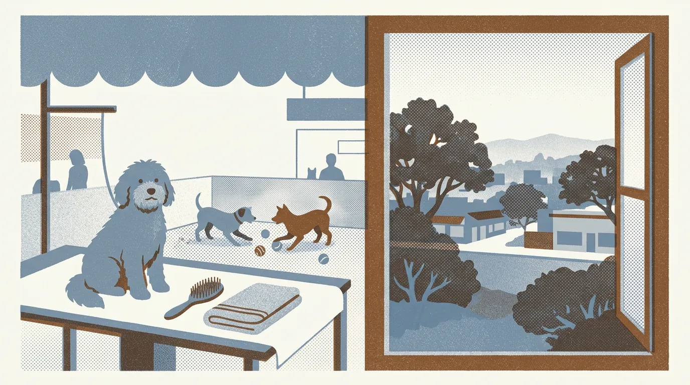 Illustration of dog groomers in Oakland