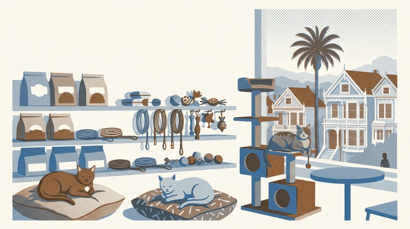 Illustration of pet supply shops in the Mission