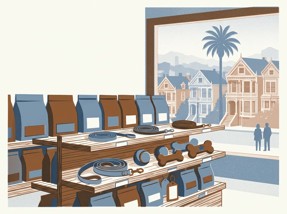 Illustration of pet supply shops in the Mission