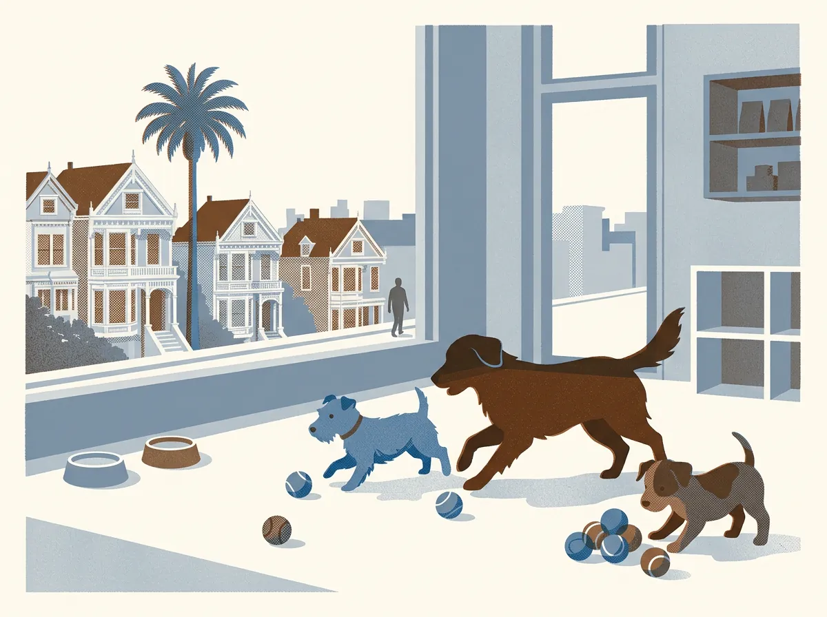 Illustration of dog daycare in the Mission