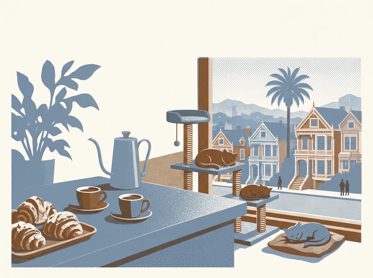 Illustration of cat cafés in the Mission