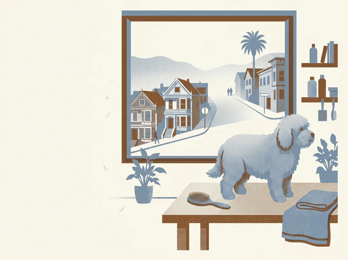 Illustration of dog groomers in San Francisco